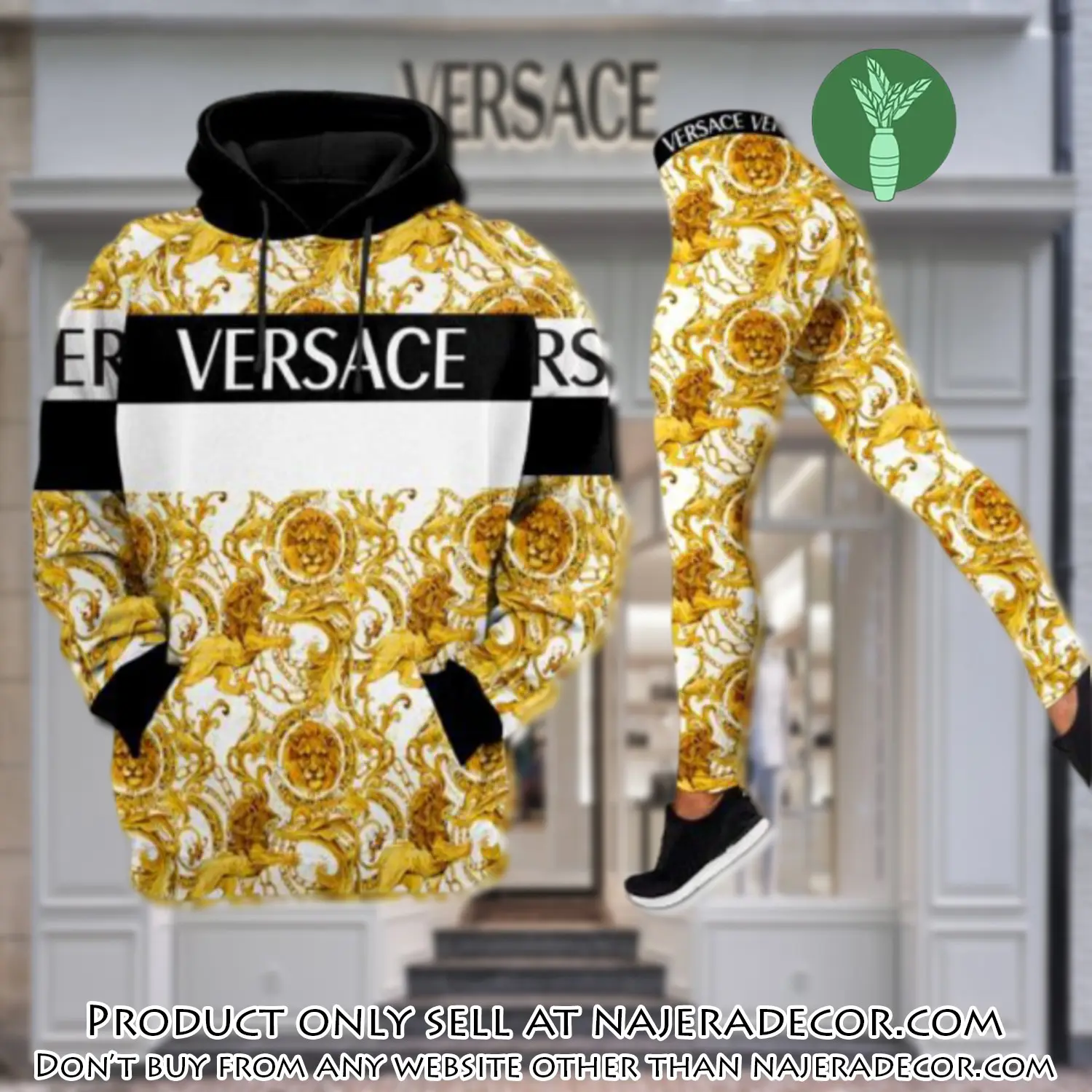 Gianni versace gold white hoodie legging set luxury for women njr2611158